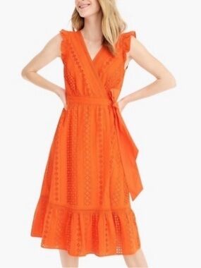 J.Crew eyelet orange Wrap Dress NWT